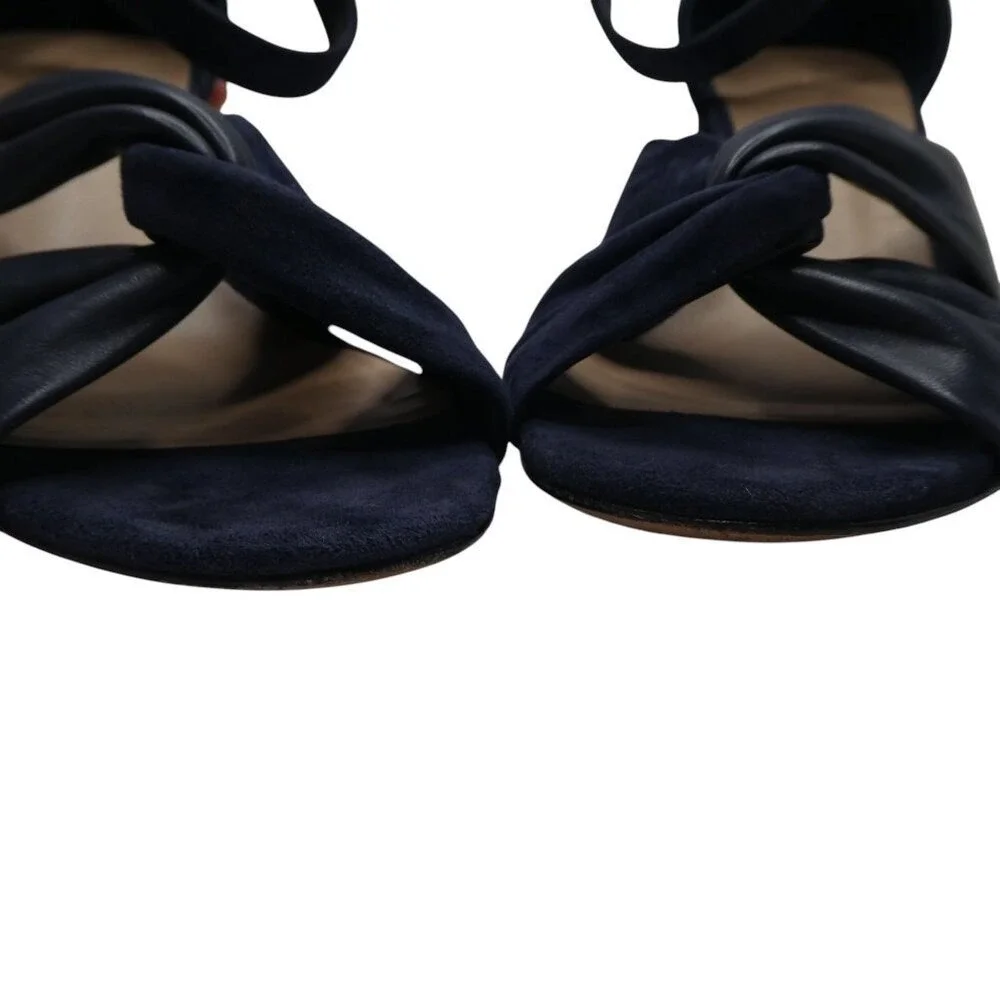 Diane von Furstenberg Pasedena Block Heel Sandals‎ Women 7.5M Navy Suede Twist
